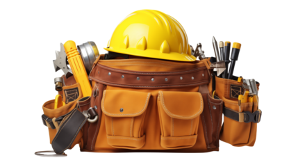 Construction Workers Tool Bag and Hard Hat on Site