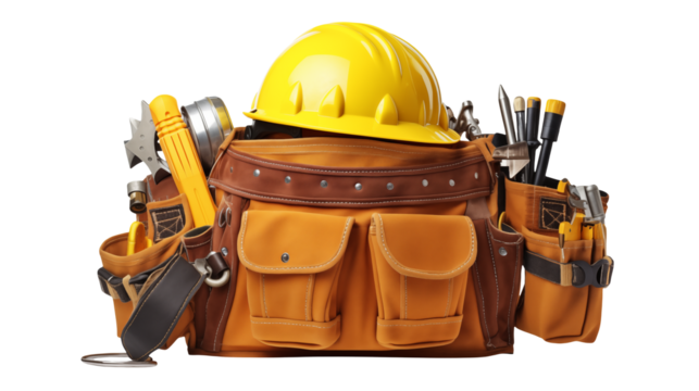 Construction Workers Tool Bag and Hard Hat on Site