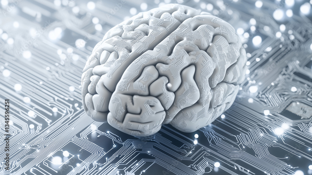 Aufkleber mind over circuitry: an artistic rendering of a human brain seamlessly integrated with a complex cir