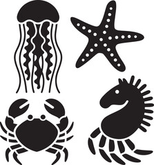 Naklejka premium Bioluminescent sea life silhouette vector design
