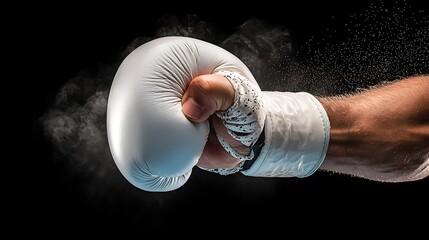 Boxers punch with white glove, and dust.