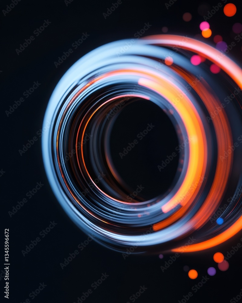 Poster Quantum Dynamics Luminescent Circular Motion Visualization - Immersive Digital Art Exploring Fluid Technological Abstraction and Cutting-Edge Visual Innovation