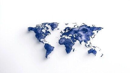 World map, shaded blue, embossed effect