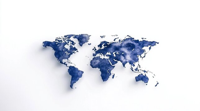 World map, shaded blue, embossed effect