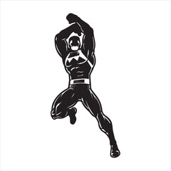Silhouette of a strong superhero standing with legs apart
