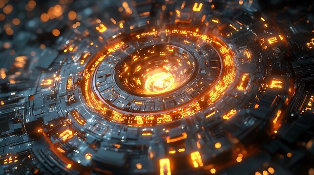 A radiant quantum core glowing with pulsating energy, surrounded by complex circuit patterns emitting neon hues, dynamic lighting and shimmering holographic particles enhancing the futuristic design,