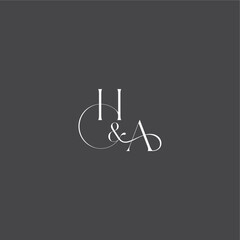 luxury curvy style monogram wedding logo concept letter initial with line HA