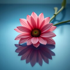 Obraz premium A pink flower with delicate petals, its center a vibrant yellow