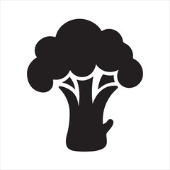 Black silhouette of a broccoli vegetable on white background

