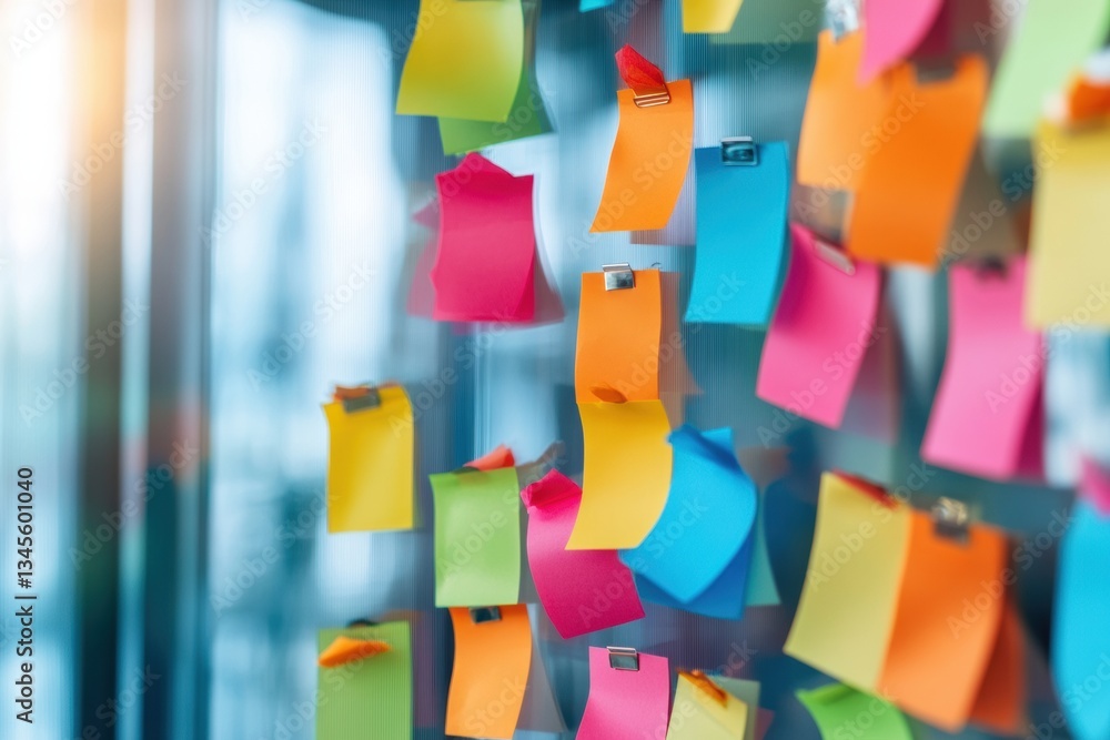 Poster Vibrant Creative Strategy Visualization Dynamic Multicolor Sticky Notes Mapping Innovative Marketing Insights and Collaborative Brainstorming Workflow