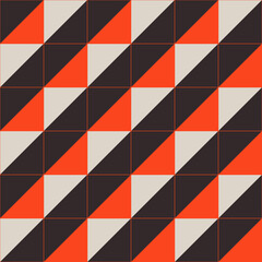 Abstract seamless vector geometric pattern. Repeating triangle tiles seamless pattern. Orange, beige, brown colors. Geometric vector seamless color pattern. Simple shapes background. Geometric grid.