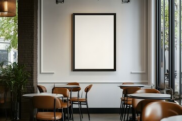 Mockup of an Empty Blank Poster Frame on the Wall Design