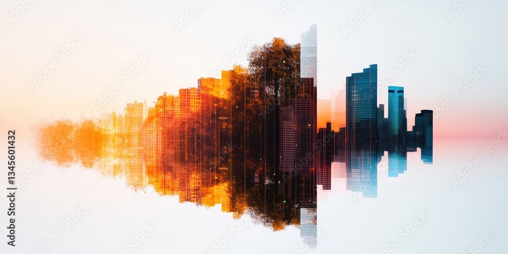 Poster futuristic urban metamorphosis ai-driven smart city visualization exploring digital transformation, 
