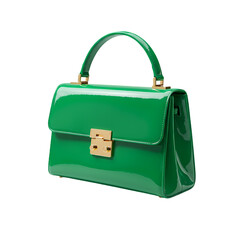 Emerald Green Patent Handbag on Transparent  background