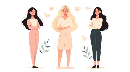 Three diverse young adult females standing with arms crossed