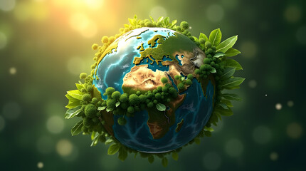Globe surrounded by lush greenery depicting environmental awareness