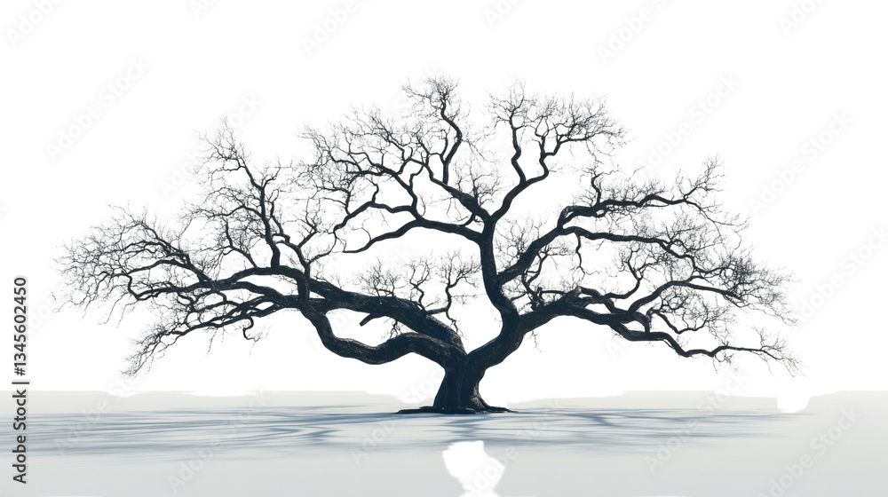 Poster leafless tree standing in snowy landscape with transparent background
