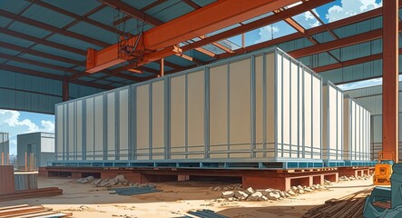 Naklejka premium Large Fiberglass Reinforced Panels Stored at Construction Site anime cartoon illustration design