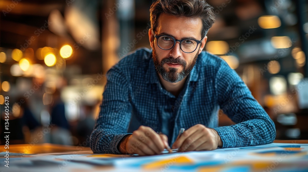 Poster successful business and marketing strategy manager developing innovative solution analyst analyzing 