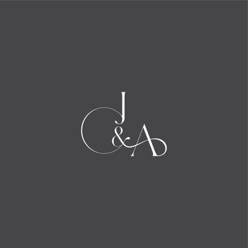 luxury curvy style monogram wedding logo concept letter initial with line JA