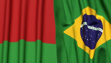 Flags of BELARUS and BRAZIL with realistic cloth texture