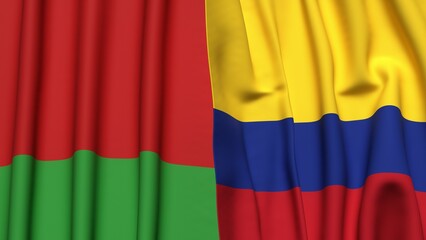 Flags of BELARUS and COLOMBIA with realistic cloth texture