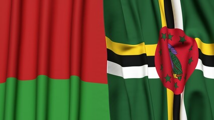 Flags of BELARUS and DOMINICA with realistic cloth texture