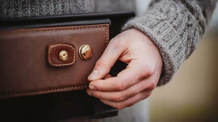 Hand holding brown leather wallet