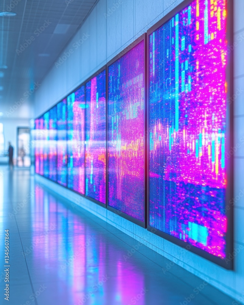 Poster Quantum Analytics Visualization Immersive Cyberpunk Data Wall Revealing Hyper-Chromatic Financial Intelligence in Next-Gen Corporate Innovation