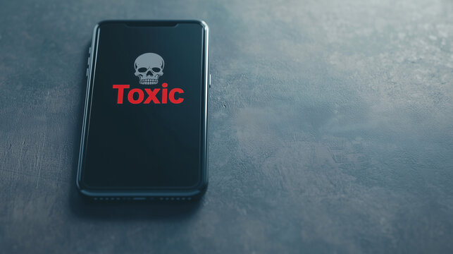 Warning Sign: Toxic smartphone with skull symbol on screen, a visual representation of danger - Powered by Adobe