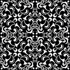 Floral pattern. Seamless vector background. Vintage wallpaper in the Baroque style. White and black ornament for fabric, wallpaper, packaging. Ornate Damask flower illustration.
