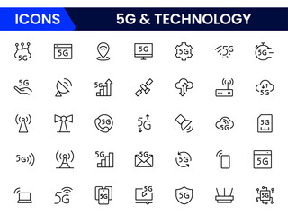 5G banner web icon for business and technology, speed, signal, network, technology, big data, IoT, and traffic icons.