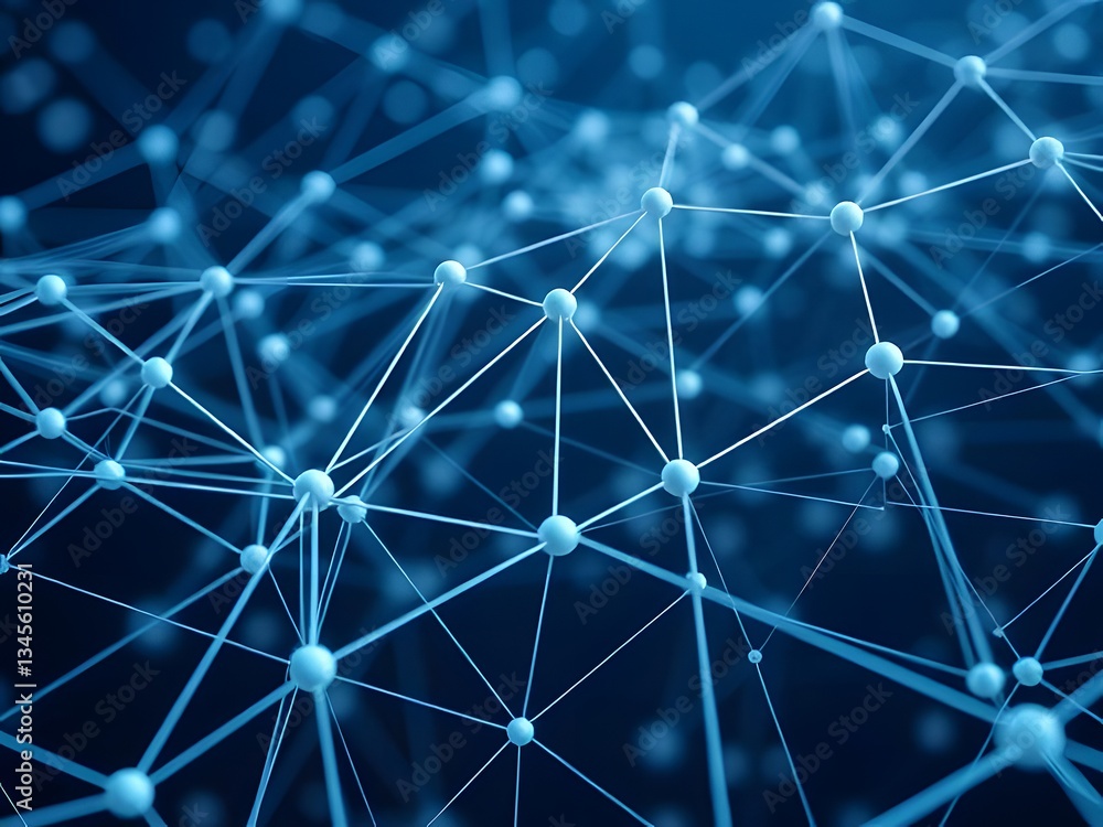 Poster abstract network connection digital data and communication concept, blue molecular structure, scienc