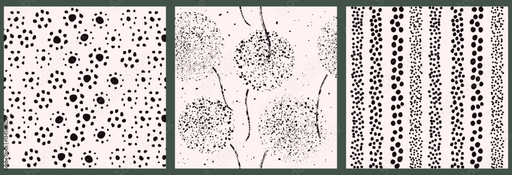 Fototapete Set of seamless hand drawn polka dot patterns for backgrounds, business cards, web design. Vector illustration
