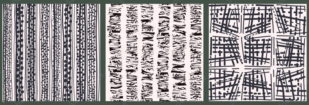 Poster set of seamless hand drawn texture design for background, business card, web design. doodle paper pa