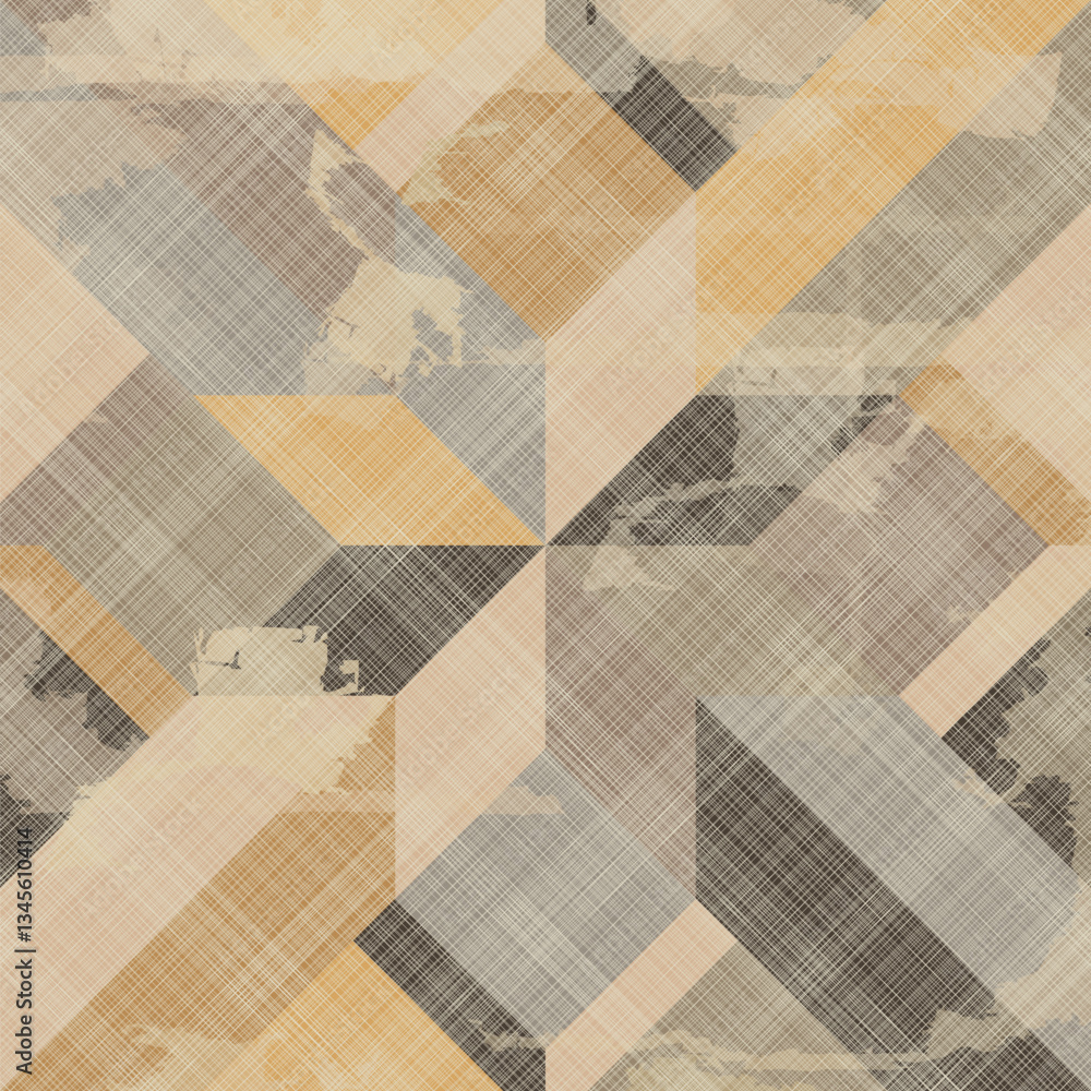 Poster Abstract seamless striped pattern with an effect of attrition in retro color. Vector shabby geometric carpet. Vintage background for ceramic tile, wallpaper, linoleum, textile, rug, web page