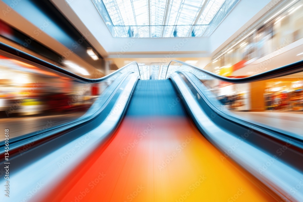 Poster hyper-dynamic retail velocity blurred escalator motion design showcasing next-gen consumer experienc