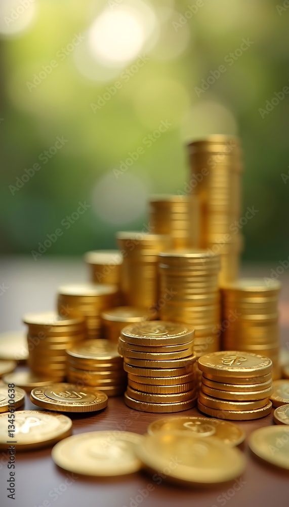 Poster generative ai depicts stacks of gleaming gold coins symbolizing wealth