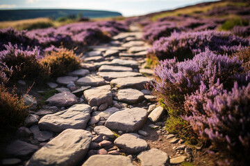 As you traverse vibrant path that winds through purple heather moors, you'll be enchanted by striking contrast between luxuriant ground cover and meandering trail, immersing yourself thought provoking