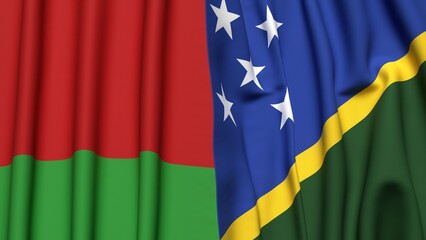 Flags of BELARUS and SOLOMON ISLANDS with realistic cloth texture