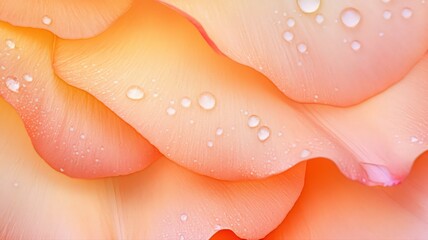 Fototapeta premium Close Up Peach And Orange Rose Petals With Water Droplets Soft Lighting Detailed Texture