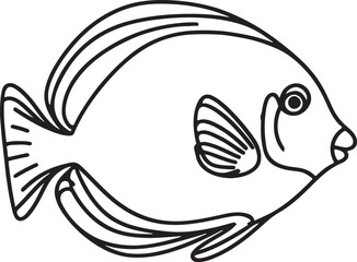 Detailed Line Drawing of Blue Tang Fish