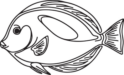 Detailed Line Drawing of Blue Tang Fish