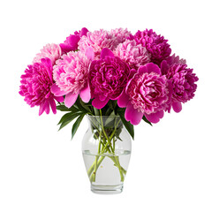 Pink Peony Bouquet, Flower Vase on Transparent  background