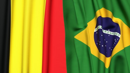 Flags of BELGIUM and BRAZIL with realistic cloth texture