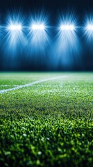 Obraz premium Night stadium field, lights illuminate grass