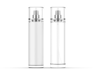 Body mist mockup for branding and presentation. Transparent mist bottle mock up on isolated white background, 3d illustration