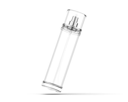 Body mist mockup for branding and presentation. Transparent mist bottle mock up on isolated white background, 3d illustration
