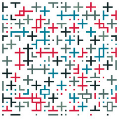 A colorful abstract pattern of intersecting lines and shapes in various colors, bordered by a checkerboard frame, It could be used as a wallpaper, fabric design, pillow cover, or curtains 