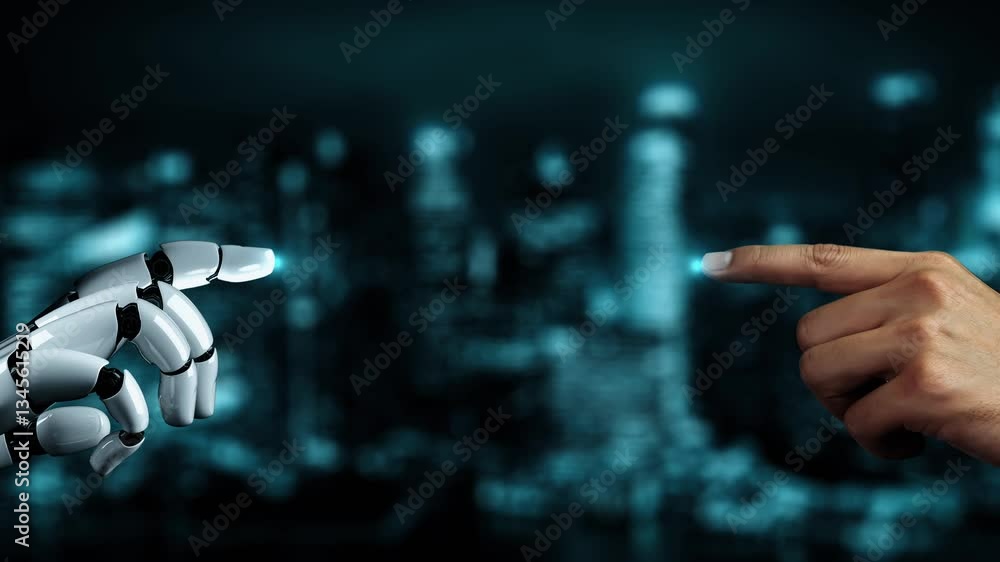 Poster futuristic robot artificial intelligence enlightening ai technology development and machine learning